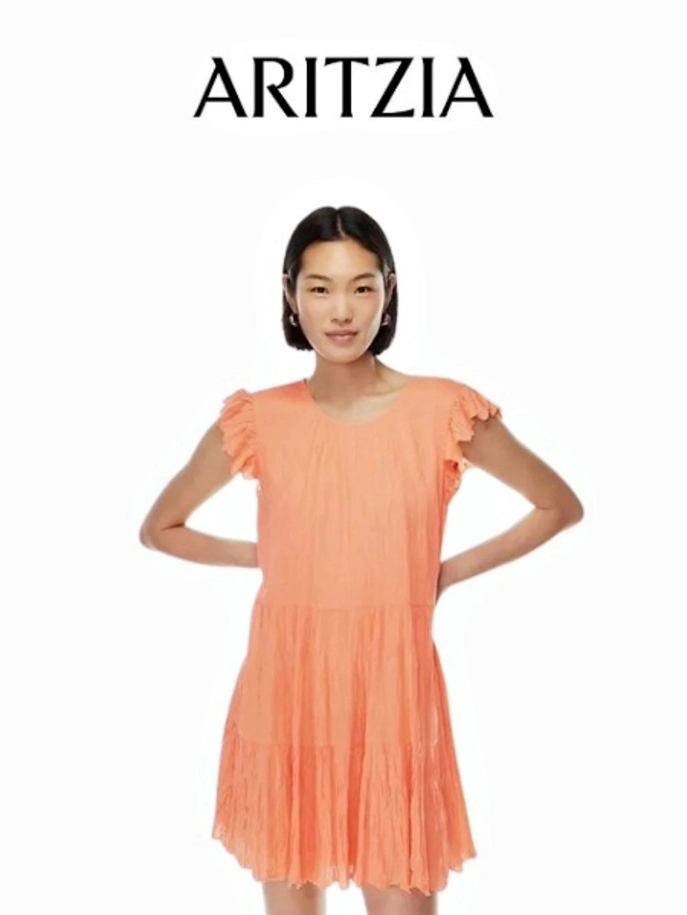 Wilfred Mini Dress Ruffle Sleeve in Orange XS Like New